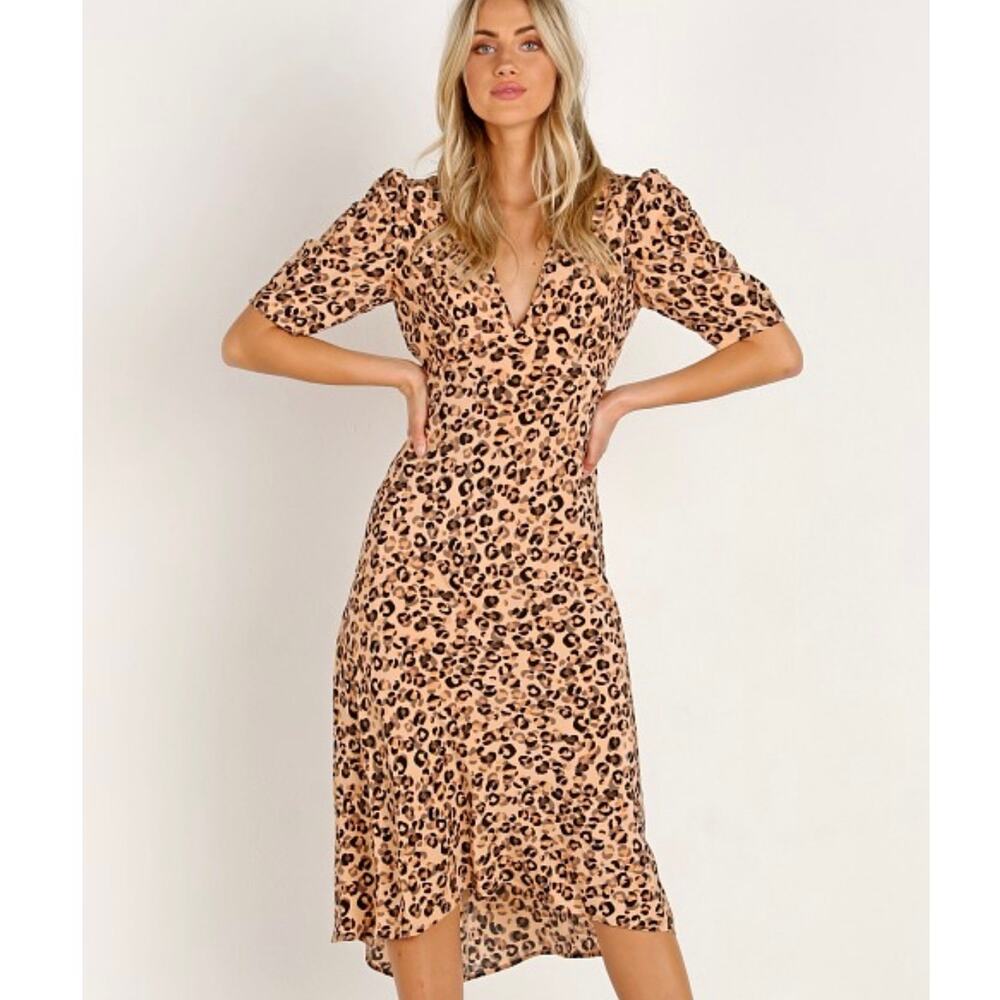 Astr Leopard Print Midi Dress in Tan and Black